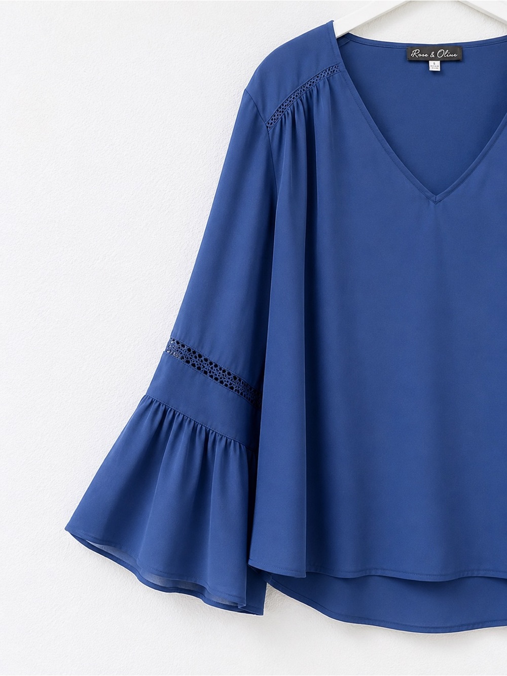 Rose + Olive Navy Blue Long Layered Bell Sleeve Tunic-Crochet-Size XL - Picture 3 of 5